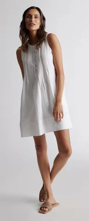 NWT Quince 100% European Linen Sleeveless Swing Dress White Sz L thumbnail 1