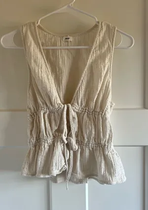 aerie Cream Tie-Front Peplum Tank thumbnail 1