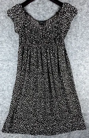 IZ Byer California Women Brown with White polka dots Dress Empire Waist Sz Small thumbnail 1