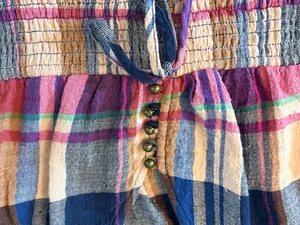Anthropologie Pilcro Blouse Womens Large Pink Navy Plaid Smocked Waist V-Neck thumbnail 6