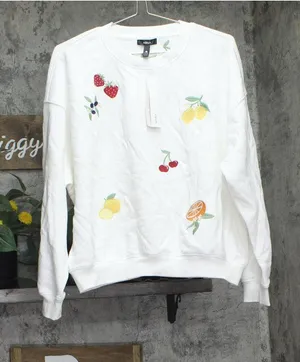 Aqua Womens Fruit Embroidered Sweatshirt PV-T80268A White L thumbnail 1