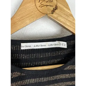 &Other Stories Striped Ribbed Knit Sweater Size Small S Black Gold Metallic thumbnail 2