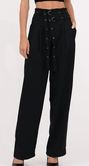 NONCHALANT Label Jace Black High-Waisted Shiny Trousers Pants Wide Leg Medium thumbnail 1