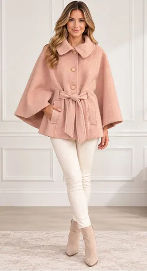 Jessica Simpson Wool Blend Pink Tie-Waist Kimono Cape Size M thumbnail 1