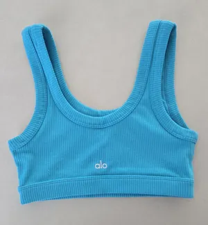 Alo Yoga Blue Ribbed Wellness Slort Bra Size S thumbnail 1
