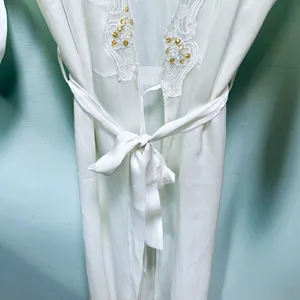 Maidenform Size S Vintage Long White Sheer Lace Trim Robe w Beading and Sequins thumbnail 8