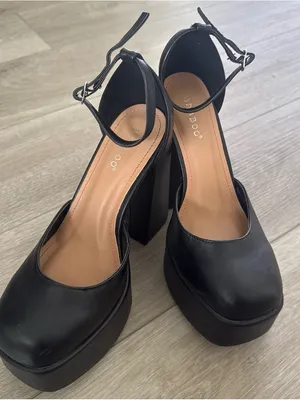 BAMBOO Black Platform Block Heel Ankle Strap Pumps thumbnail 1