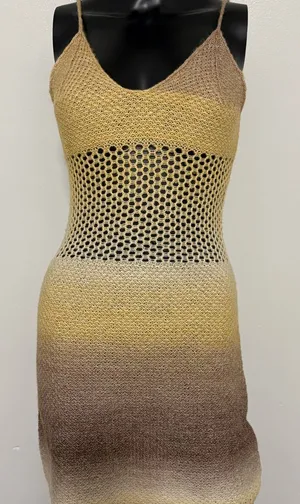 Beige to Yellow Ombre Crochet Swim Coverup Dress NWOT Medium thumbnail 1