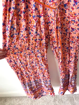 Umgee Peach Floral Boho Jumpsuit Tie Straps Beach Vacation Colorful Hippie thumbnail 3