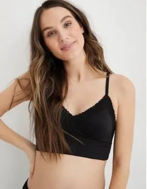 Aerie Sunnie Blossom Lace Padded Triangle Bralette True Black Size Small thumbnail 1