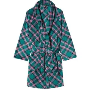 NEW Victoria's Secret Cozy Plush Short Robe Jade Plaid Womens Size Medium Large thumbnail 2