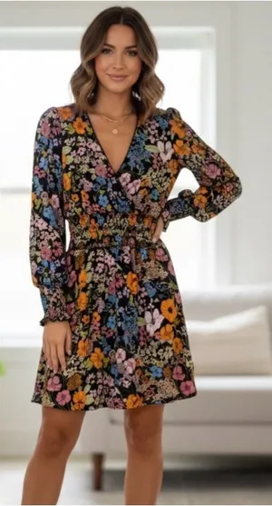WAYF by Anthropologie Romantic Boho Whimsigoth Long Sleeve Mini Dress size small thumbnail 1