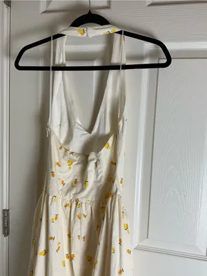 ZARA Lemon Print Halter Midi Dress Cream Yellow NWT Size M thumbnail 8