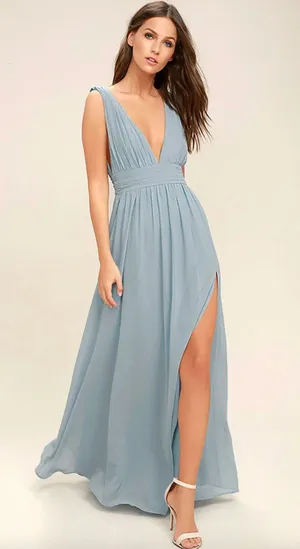 Lulus Heavenly Hues Light Blue Maxi Dress Chiffon Bridesmaid Formal Small NWT thumbnail 1