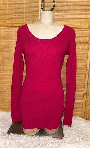 American Eagle dark pink waffle knit long sleeve stretchy top Y2K woman’s large thumbnail 1