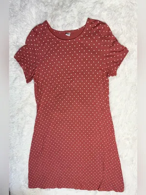 Old Navy Women's Polka Dot Dress Terracotta Rust Size M Casual Short Sleeve Midi thumbnail 2