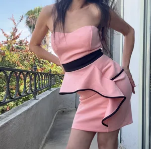 Elegant Peach Strapless Peplum Ruffle Dress Size Small Coquette Glam thumbnail 3
