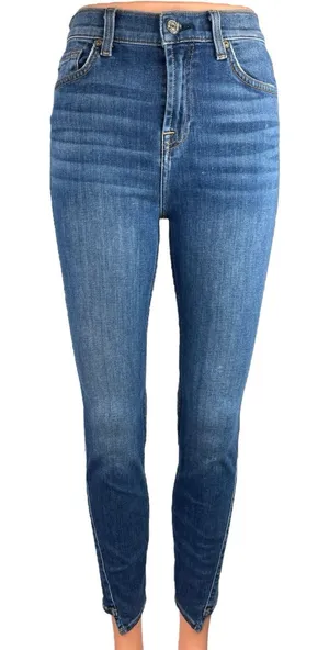7 For All Mankind Blue High Rise Ankle Gwenevere Stretch Skinny Denim Jeans Sz S thumbnail 1