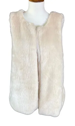 Signature Studio Women's Vest Sz S‎ Cream Faux Fur Open Front thumbnail 1