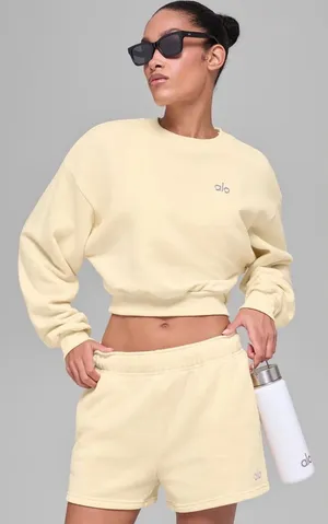 Alo NWT Cropped Accolade Crewneck Candlelight Yellow Size S thumbnail 1