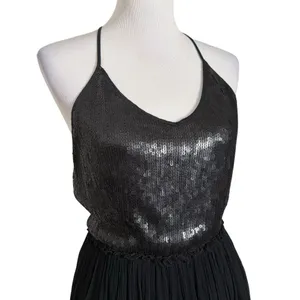 Chan Luu Sequin Puri Maxi Dress Womens XS Black Open Back Formal Chiffon Gown thumbnail 5
