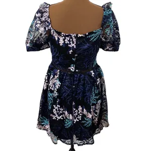 Lulus Radiant Love Black Multi Embroidered Short Sleeve Skater Floral Dress sz S thumbnail 3