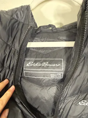 Eddie Bauer Hooded Chevron Down Parka Winter Coat Black XXL thumbnail 7