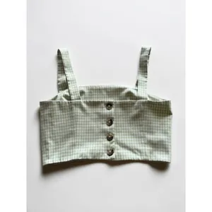 Wilfred Aritzia Gingham Cropped Tank Top Sage Green White‎ Button Back Cami 4 thumbnail 2