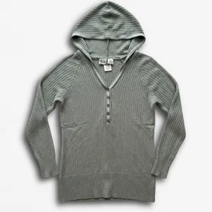 Shaver Lake Casuals Ribbed Knit Henley Hoodie Sage Green Grey Medium Ramie thumbnail 1