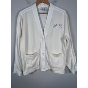 Adidas Cardigan Women Small Cream Floral Terry Cloth Sporty Athleisure street thumbnail 2