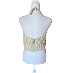 Revolve Superdown Rudy Halter Top Beige White Striped Womens Medium NEW With Tag thumbnail 4