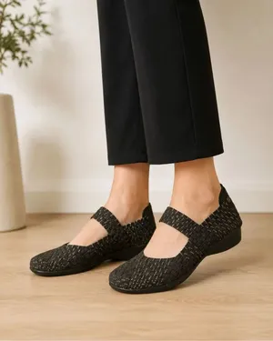 Bernie Mev Women’s EU 39 US 8-8.5 Black Metallic Woven Mary Jane Wedge Shoes thumbnail 1
