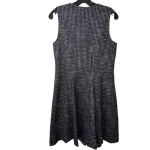 Ann Taylor Zigzag Textured Knit Front Zip Dress Womens 6 Fit & Flare Black White thumbnail 2