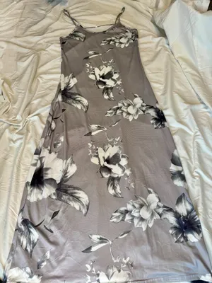 Y2K Grey & White Floral Maxi Slip Dress Size Large 90s Whimsygoth Camisole Dress thumbnail 2