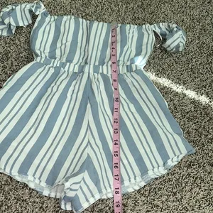 5/$30 🎈 Kimchi blue XS blue‎ and white stripe off shoulder romper thumbnail 5