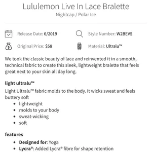 Lululemon Live In Lace Bralette in Nightcap / Polar Ice Size L thumbnail 8