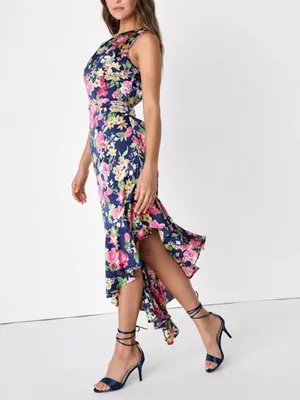 Lulus Divinely Blooming‎ Blue Multi Floral One-Shoulder Midi Dress Medium thumbnail 3
