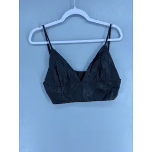 Signature 8 Womens Bralette Top Black Faux Leather V-Neck Edgy Large thumbnail 2