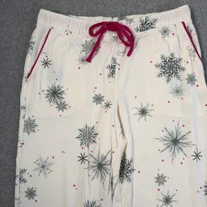 SOMA Women's Small Embraceable Pajama Set Long Sleeve Cream Snowflake Winter thumbnail 8