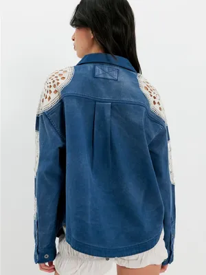 Free People Washed and Crafted Crochet Polo- Size Small thumbnail 2