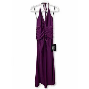 NEW Lulus Zaniya Plum Ruched Halter Open Back Jersey Mermaid Maxi Dress Large thumbnail 8