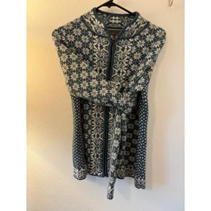 Classic Alpaca Blue White Snowflake Full Zip Cardigan Sweater 100% Alpaca Peru L thumbnail 2