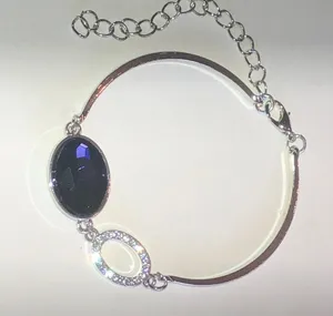 Silver Tone Bracelet with Purple Stone and Rhinestone Halo thumbnail 1