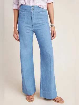 Pilcro Women High-Rise Wide-Leg Trouser Jeans 24P Boho Blue Cotton Linen Coastal thumbnail 10