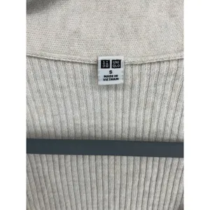 Uniqlo Women Cardigan Ribbed V-Neck Button Front Beige Small thumbnail 5