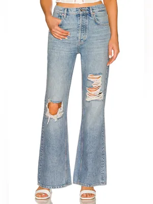 Free People New Dawn Flare Jeans Size 26 Distressed Denim Cotton We the Free thumbnail 2