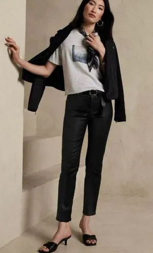 🆕 NWT Banana Republic High Rise Straight Leg Ankle Jeans Wax Coated Black Sz 26 thumbnail 1