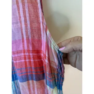 C&C California Sleeveless 100% Linen Plaid Mini Dress Pink Women's Size 6 Boho thumbnail 3
