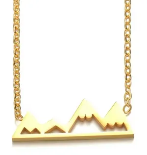 NEW Yellow Gold Plated Snowy Mountain Bar Pendant Necklace, 16-18”‎ thumbnail 1