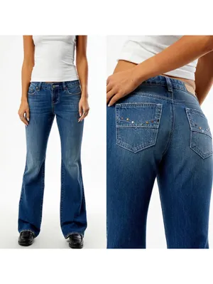 Pacsun Jade Low Rise Bootcut Jeans Pocket Studs Dark Blue NWT Sonoma Size 34 thumbnail 2